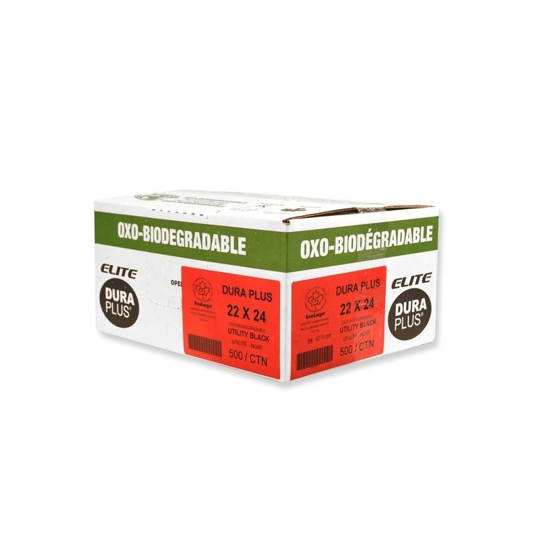 Garbage bag regular strength made of black polyethylene. Size: 22 X 24 in, 500 per box, folded one by one.