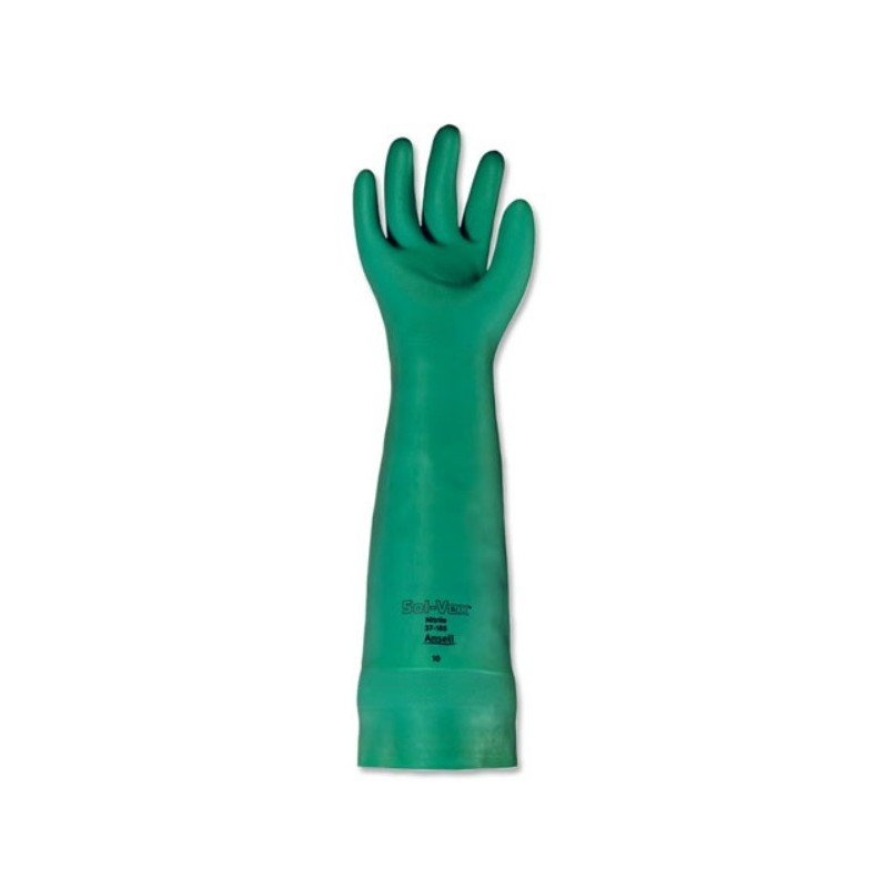 Gants longs en nitrile vert, résistants aux produits chimiques, sans poudre, épaisseur 22 mils, taille large (9).