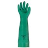 Long green nitrile gloves, resistant to chemicals, powder-free, 22 mils thick, size large (9).