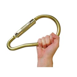Semi-automatic self-locking pear-shaped carabiner. 2" opening, resists a force of 8093 lb (36 kN)
