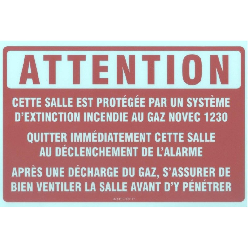 Self-adhesive sign, 8 X 12" Gaz novec 1230