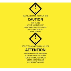 Sacs jaunes bilingues pour déchets d’amiante. Pour le transport de déchets dangereux. 33"x50", 100 sacs/rouleau.