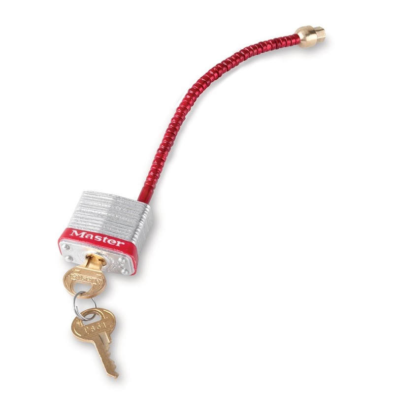 Circuit breaker switch padlock with flexi-cable that provides the flexibility to lock out in tight space.