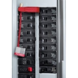 Circuit breaker switch padlock with flexi-cable that provides the flexibility to lock out in tight space.