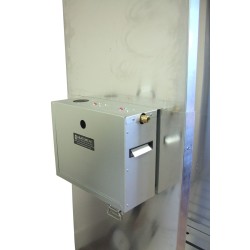 Portable aluminium decontamination shower for asbestos abatement workers (34 x 30 x 83 inches).