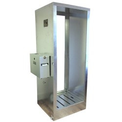 Portable aluminium decontamination shower for asbestos abatement workers (34 x 30 x 83 inches).