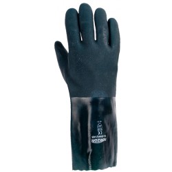 Cotton flannel gloves with green rough finish PVC coating & a total length of 14 in. Large one-size-fits-all. Sold in pairs.