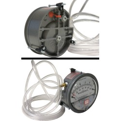 Magnehelic pressure gauge with scale from 0 to 0.5 inches of water (0 to 120 Pa), to indicate differential pressure