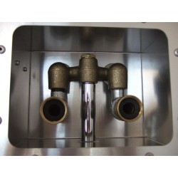 Portable aluminium decontamination shower for asbestos abatement workers (34 x 30 x 83 inches).