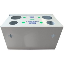 Lens cleaning station with cleaning tissues and lens solution.