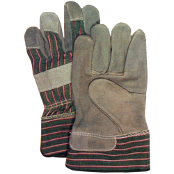 Gants de cuir fendu pour femme, poignets ouverts, manchettes caoutchoutées.