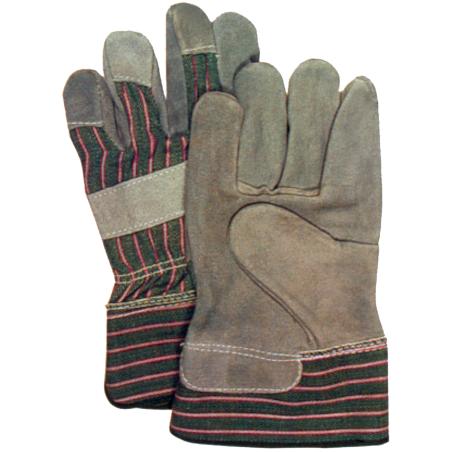 Gants de cuir fendu pour femme, poignets ouverts, manchettes caoutchoutées.