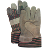 Gants de cuir fendu pour femme, poignets ouverts, manchettes caoutchoutées.