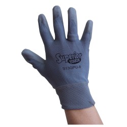 Gants de nylon gris enduit de polyuréthane pour une dextérité supérieure, 12 paires/paquet.