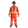 Orange coveralls with reflective band