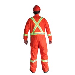 Orange coveralls with reflective band