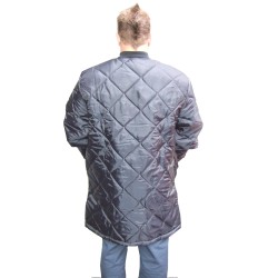 Manteau matelassé long pour travail en réfrigérateur, avec 2 poches avant et fermeture à boutons-pression.