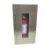Semi-recessed stainless steel cabinet for 5 lbs powder fire extinguishers. Great for food industry.