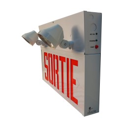 Combined emergency "Exit" light with 2 spotlights.