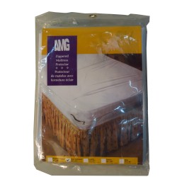 Waterproof white vinyl fitted mattress cover for twin bed.