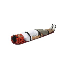 Head immobilizer with straps and foam blocks.