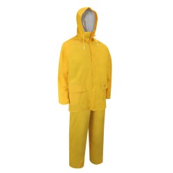 Ensemble imperméable 3 morceaux (manteau, capuchon, salopette) en PVC jaune, taille large (L).