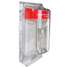 Couvert en polycarbonate transparent pour station d'alarme manuelle avec fils encastrés.