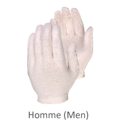 Gants d’inspection en coton d’épaisseur moyenne, couleur écru, grandeur pour hommes.