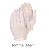 Mens’ inspection gloves, medium-weight unbleached cotton.