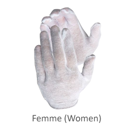 Gants d’inspection en coton mince, couleur blanche, grandeur pour femmes.