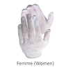 Ladies’ inspection gloves, lightweight bleached cotton.