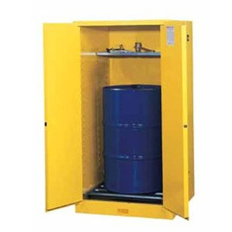Vertical storage cabinet for drums of 55 US gallons (208 L), FM, NFPA, OSHA-approved.