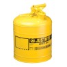 Yellow steel flammable liquids container, type 1, 5 gallons, approved FM, UL,OHSA