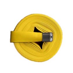 Flashflood 500 industrial double-jacket fire hose, yellow synthetic nitrile rubber, 1.5 in x 50 ft, with aluminium coupling.