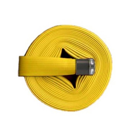 Boyau d’incendie Flashflood 500 à double enveloppe caoutchouc nitrile jaune, 1.5 po x 50 pi, accouplement en aluminium.