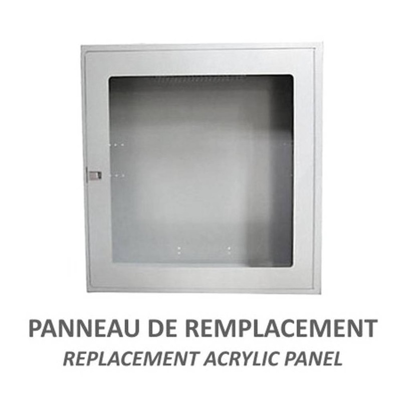 Acrylic replacement panel for surface-mounted fire hose cabinet, 24 inches x 24 inches