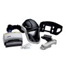 3M TR-600 Versaflo powered air purifying respirator for industrial work. Hard hat facepiece and protective factor of 25.