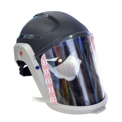 3M TR-600 Versaflo powered air purifying respirator for industrial work. Hard hat facepiece and protective factor of 25.