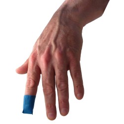 Blue fabric detectable bandages for fingertips, 4.4 x 7.5 cm (1 7/8 x 3 in), 50/box.