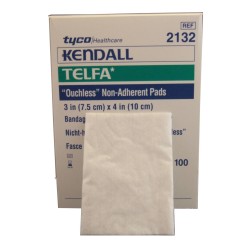 Telfa sterile non-adhering gauze dressing pads, 3 x 4 in, 100/box.