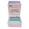 Sterile gauze pads, 4 x 4 in, 100/box.