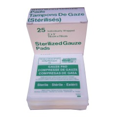 Tampons de gaze stériles, 3 x 3 po, 25/bte.