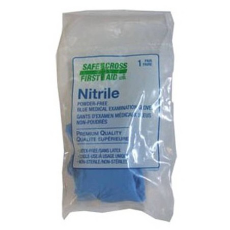 Gant médical classe 2 sans poudre en nitrile de 4 mils pour trousse de premiers soins. Taille unique large. Vendu à la paire.