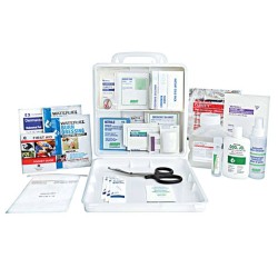 Burn first aid kit with 30 types of items, in portable plastic case.
