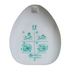 Resuscitation (CPR) mask with one-way valve and rigid case.