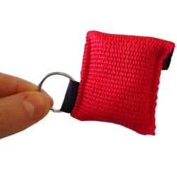 Disposable CPR facial shield with valve, in mini-pouch with key ring.