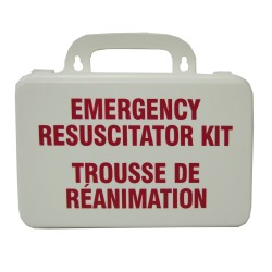 Trousse de réanimation (RCR) dans un boîtier en plastique.