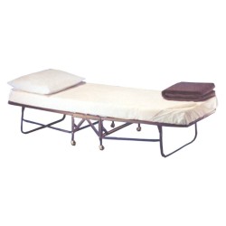 Folding bed cot with mattress and casters, 76 x 188 x 41 cm (30 x 74 x 16 in).