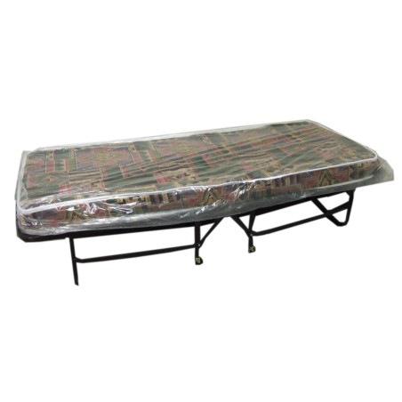 Folding bed cot with mattress and casters, 76 x 188 x 41 cm (30 x 74 x 16 in).