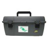 Utility first aid box in black high-impact plastic.